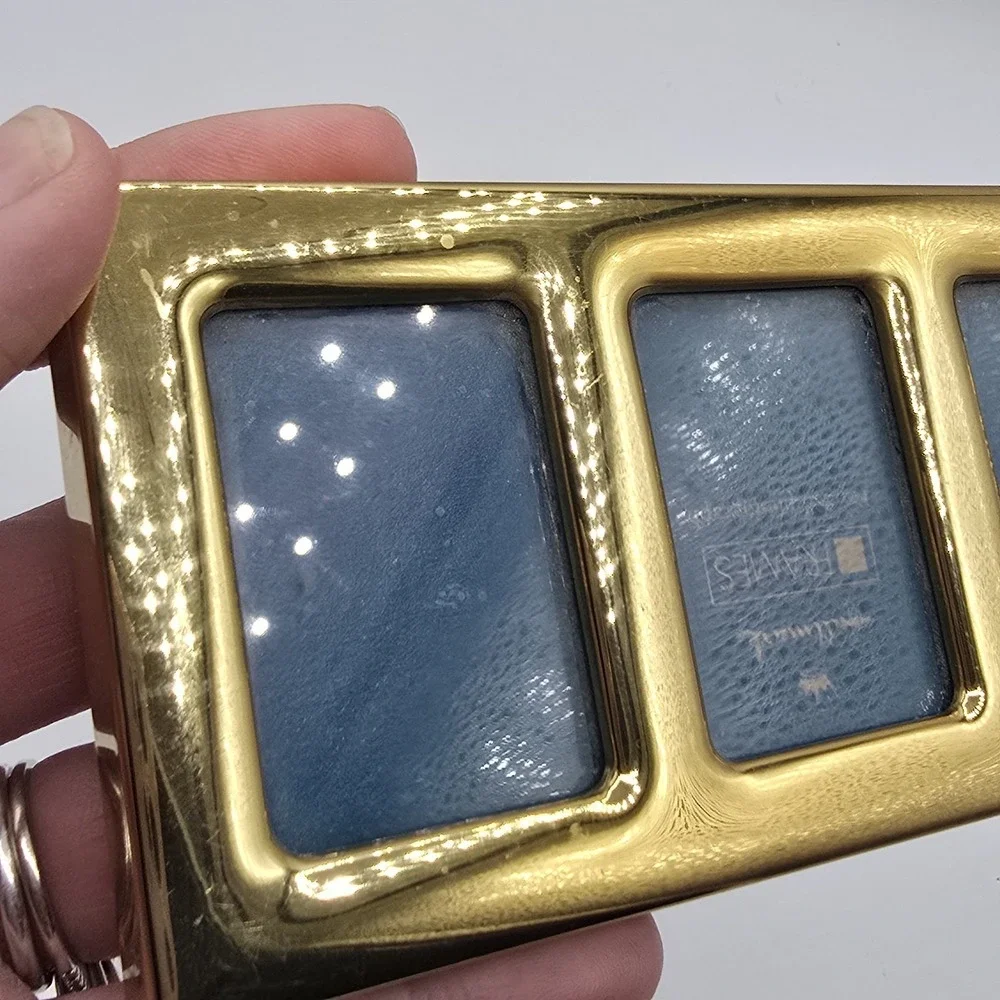 Vintage Brass Triple Picture Frame Hallmark For 2x3 Photos Easel Back Tabletop